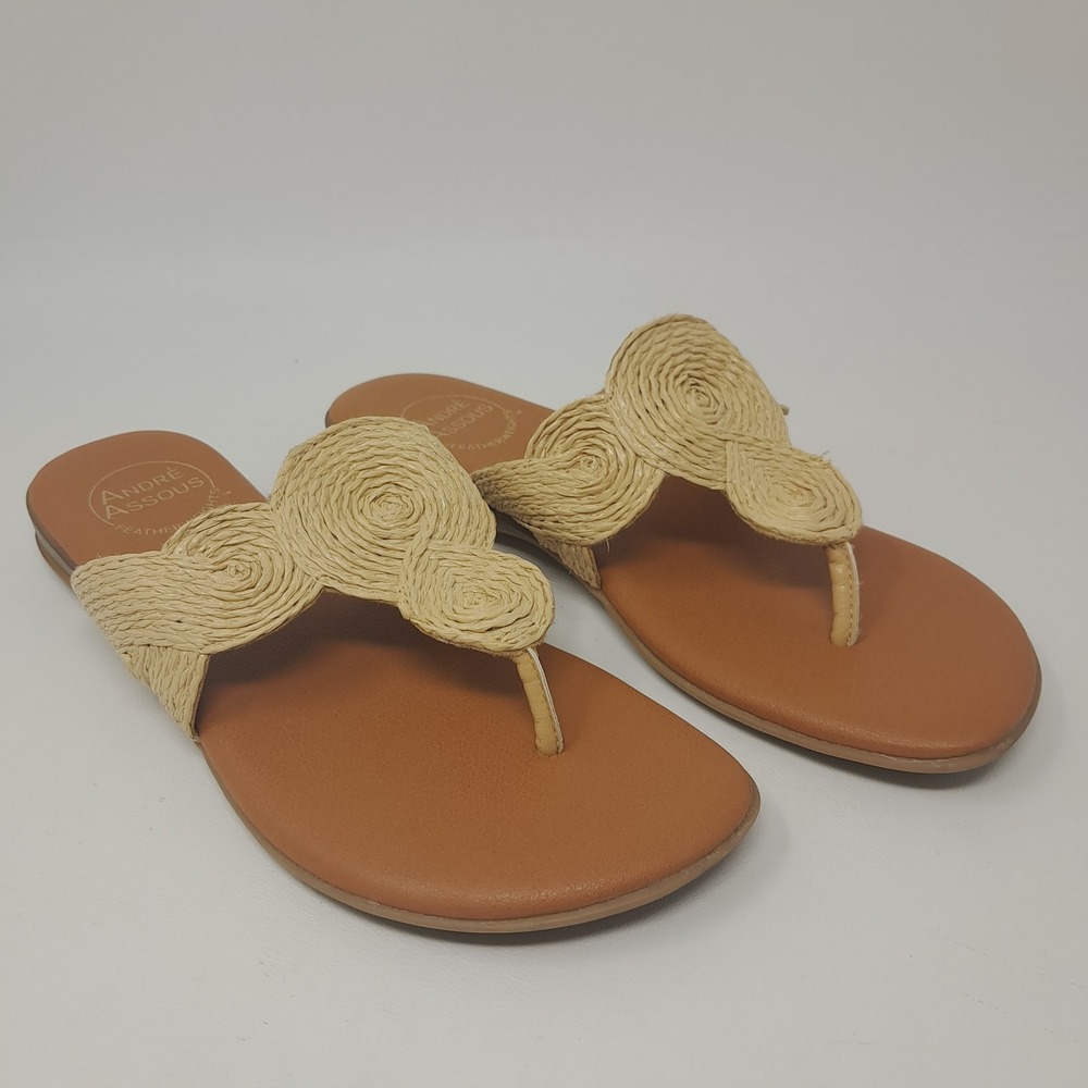 Andre Assous Doble Raffia Thong Sandals Womens 6M Natural Woven Flat Slides